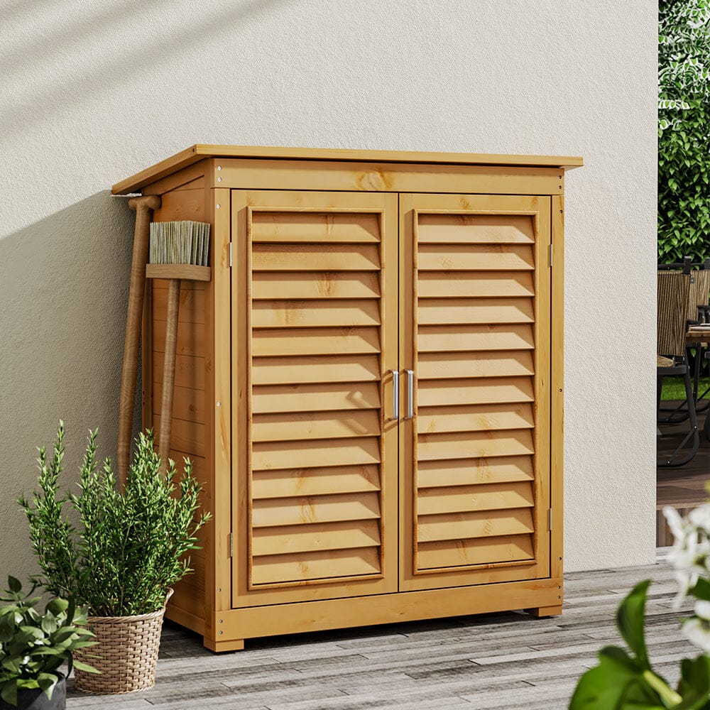 3x2ft Outdoor Solid Wood Garden Storage Cabinet with Double Doors – Weatherproof Timber Tool Shed